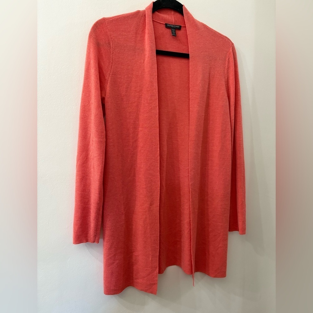 Eileen Fisher Vibrant Coral open Cardigan - women’s petite small- 100% wool